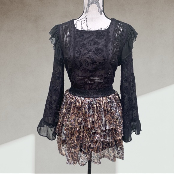 Sequin leopard print skirt SMALL - Picture 3 of 7